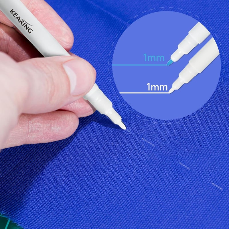 KEARING Erasable Marker Set, Disappearing ink for Fabric Embroidery, Air/Water Erasable Marker (Water-Erasable(2*Blue+2*White)) - Image 3